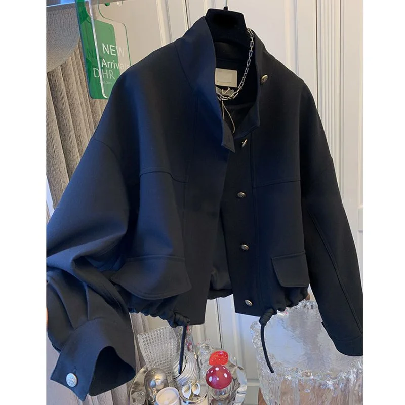 New Popular high-end Jacket Casual Windbreaker Standing Collar Short Jacket Hem Drawstring Trench Coat Women Spring Autumn 2025