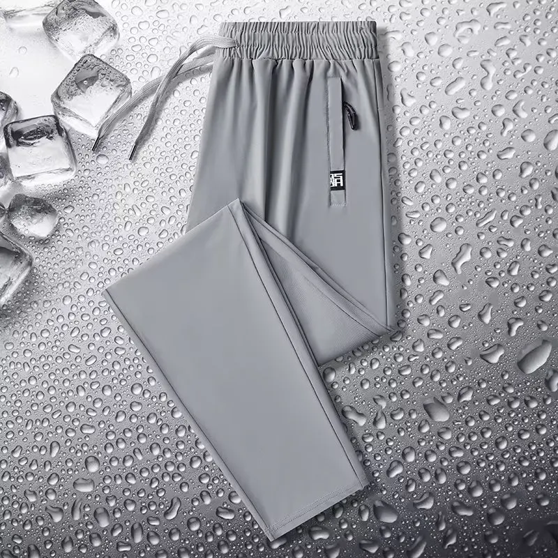 

Women's Summer Thin Ice Silk Sports Pants High Waist Straight Leg Long Trousers Elastic Quick Dry Small Footwear Casual Pants