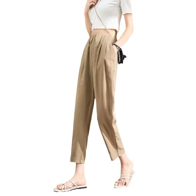 Plones Casus Blancos Finos de Verano Estilo Informal para Mujer, Cintura Alta, Fibra de Poliéster, Estilo Harlan, Disi...