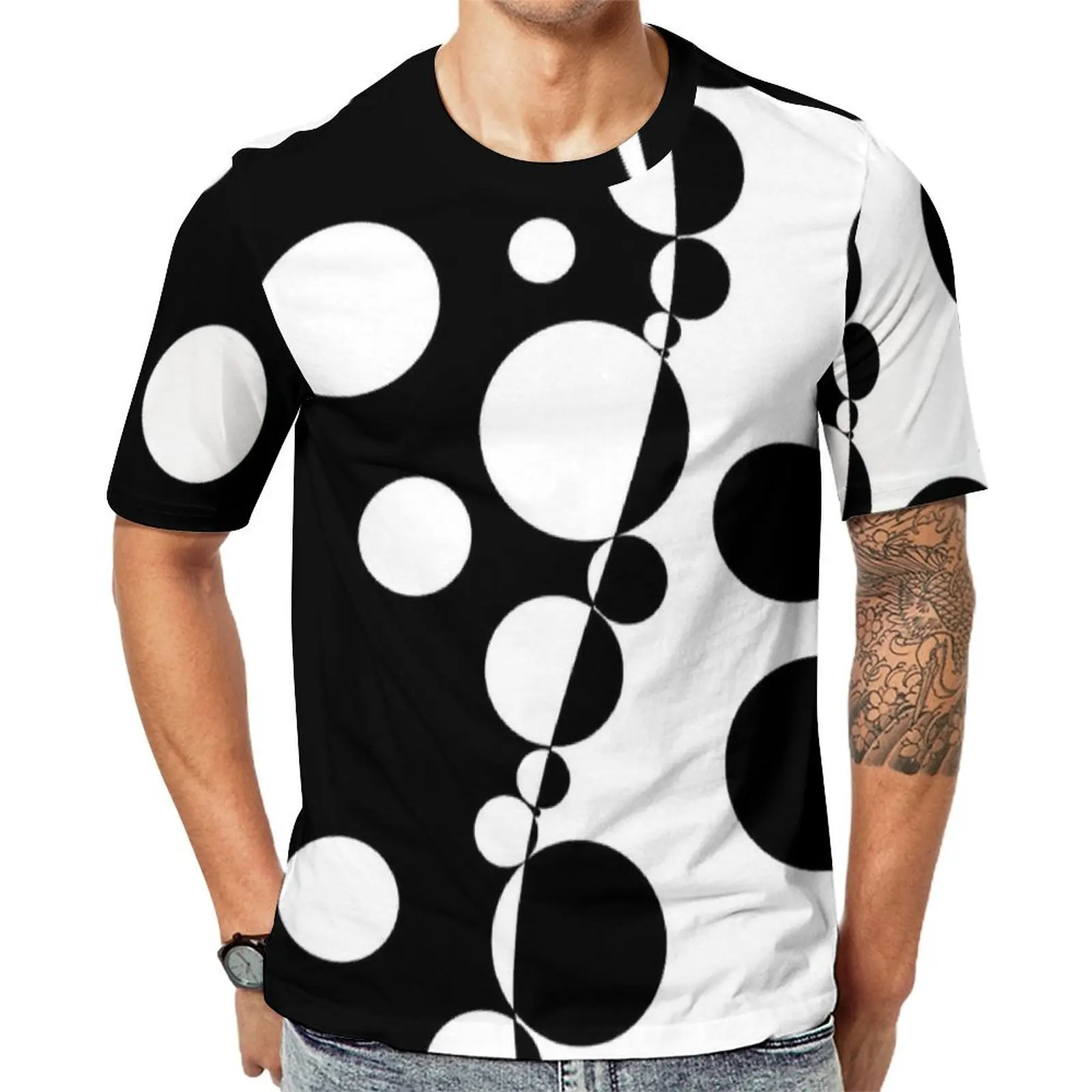 Summer T Shirt Black White Dot Pattern T Shirts  Aesthetic Cool Tees For Male Short Sleeve Graphic Oversize Clothes