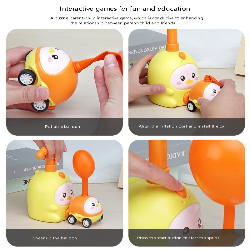 Power Balloon Car Toy Aerodynamic Fun Ball Car Hand Push Inflator Air Pump Vehicle Educational Gifts For Kids