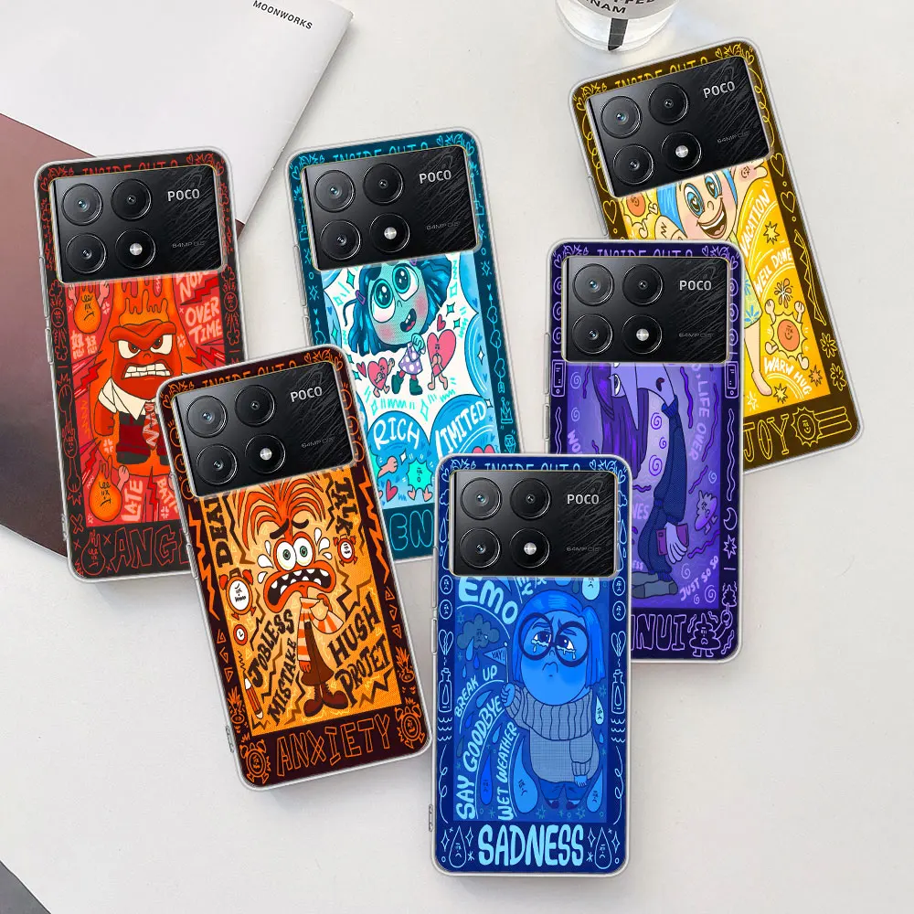 Comic Inside Out 2 Case for Xiaomi Poco X3 F4 GT X6 Pocophone F1 F3 M5 M3 M5s X4 NFC X5 F5 M4 F2 Pro TPU Transparent Phone Cover