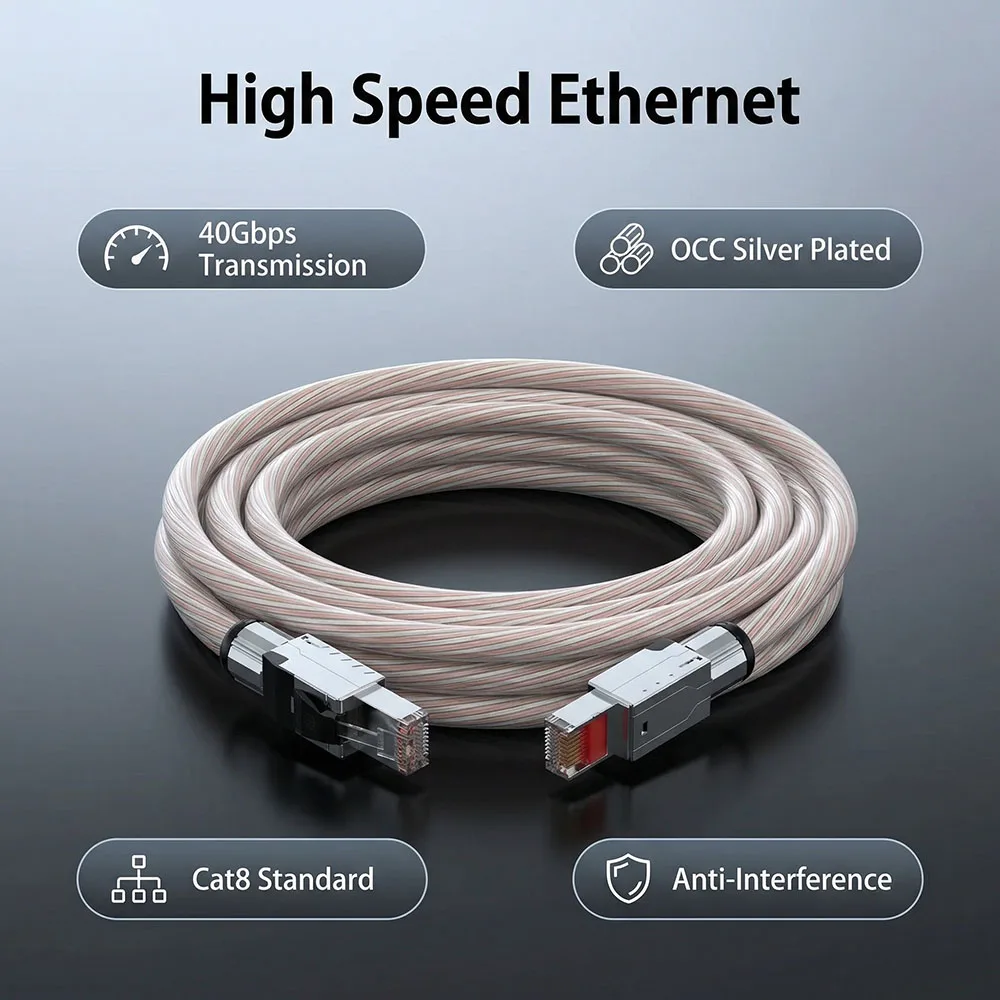 Hi-end OCC Silver Plated Cat8 High Speed Ethernet Cable Network Cable laptop Internet LAN 2000Mhz 40Gbps  for HiFi Audio Router