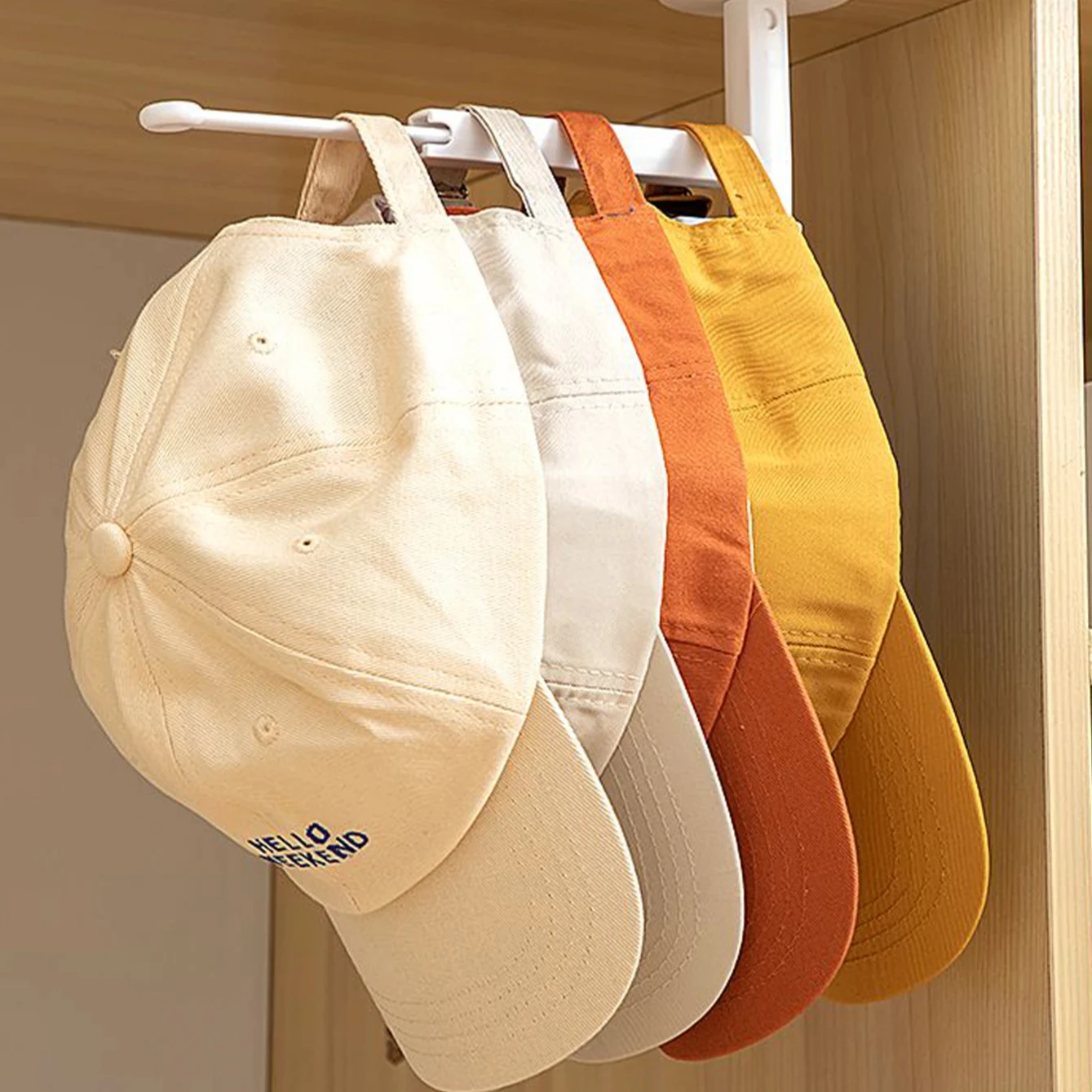 WORTHBUY Wall Mounted Punch Free Baseball Cap Organizer Hat Storage Rack Multifunctional Closet Cap Holder Scalable Hat Hooks