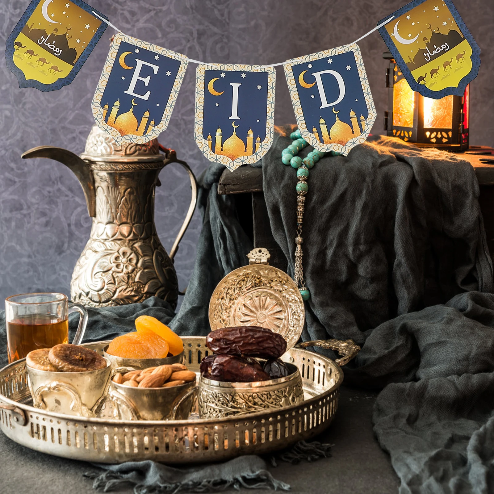 

Ramadan Bunting Party Favors Eid Mubarak Printing Garland Banner Photo Props Pull Flag Layout Decoration