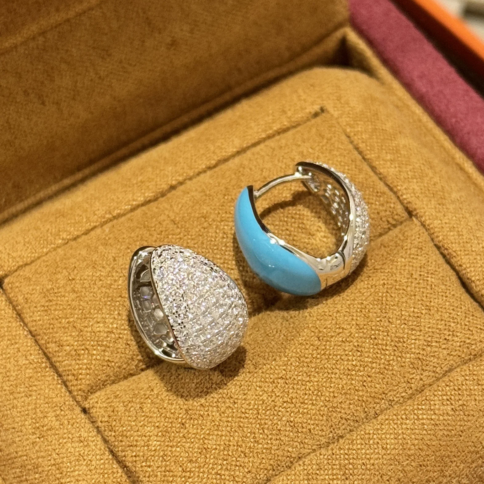 2025 New Trend High Grade Zircon Turquoise Blue Enamel Tear Drop Shaped Hoop Earrings Silver 925 Luxury Fine Jewelry For Women