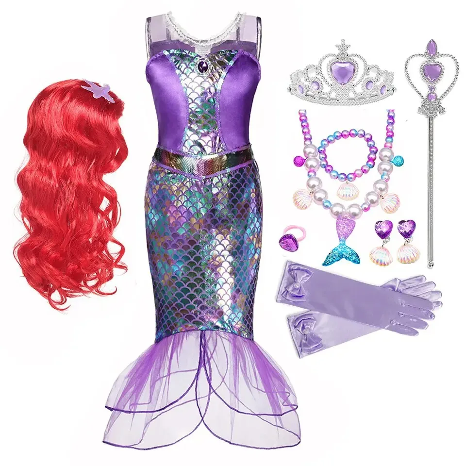 Girl Princess Little Mermaid Ariel Dress Kids Cosplay Costume Children Carnival Birthday Party Clothes Summer Dress Girls