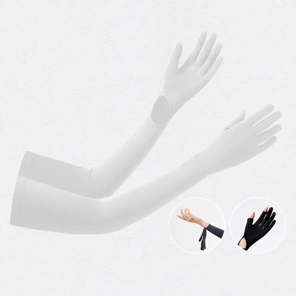 

Fashion Solid Color Long Sleeve Non-slip Flip Ice Silk Arm Sleeve Sun Protection Quick-drying Summer Arm Cover Outdoor