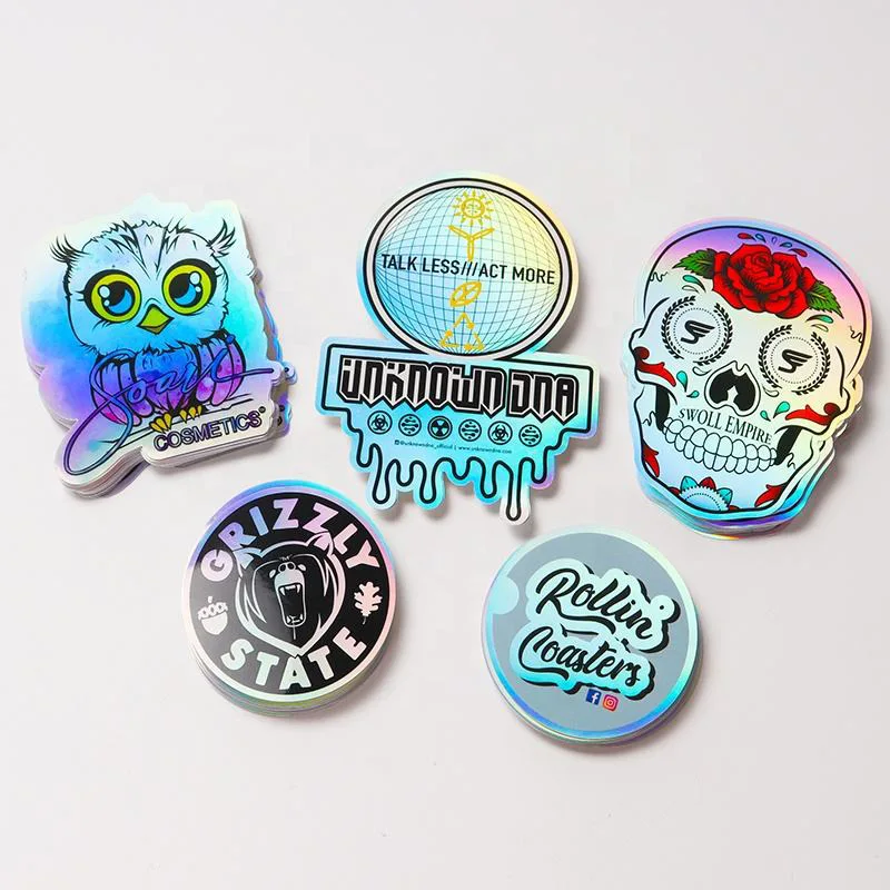 100 Uds pegatinas holográficas personalizadas vinilo impermeable etiqueta personalizada logotipo decoración de dibujos animados pegatina personalizada para negocios