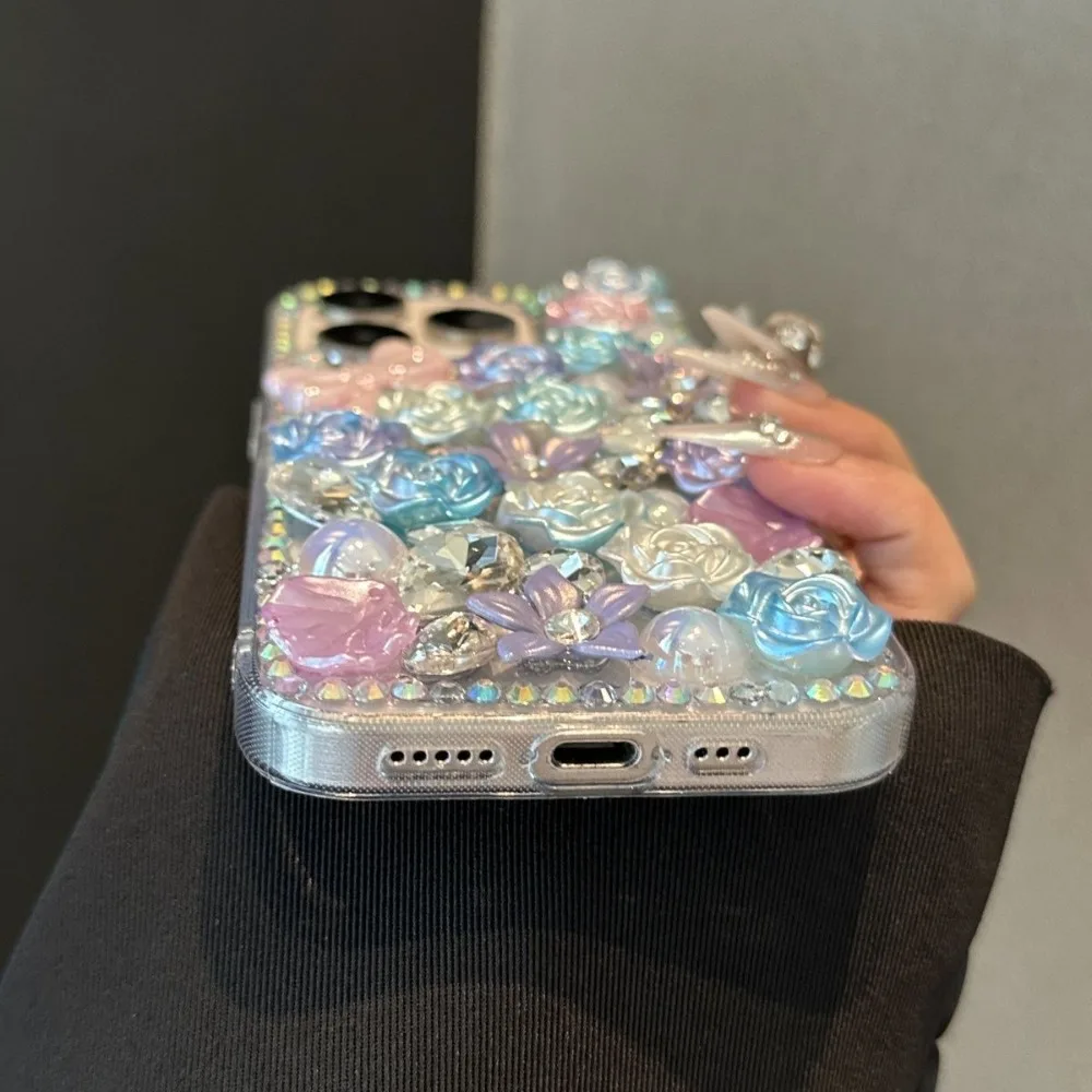 3D-Blumen Bling Strass-Hülle für iPhone 18 17 16 15 Pro Max 13 14 15 Plus 13 12 11 Pro Max XSMax Diamant-Kristall Damen-Cover – Detail 9