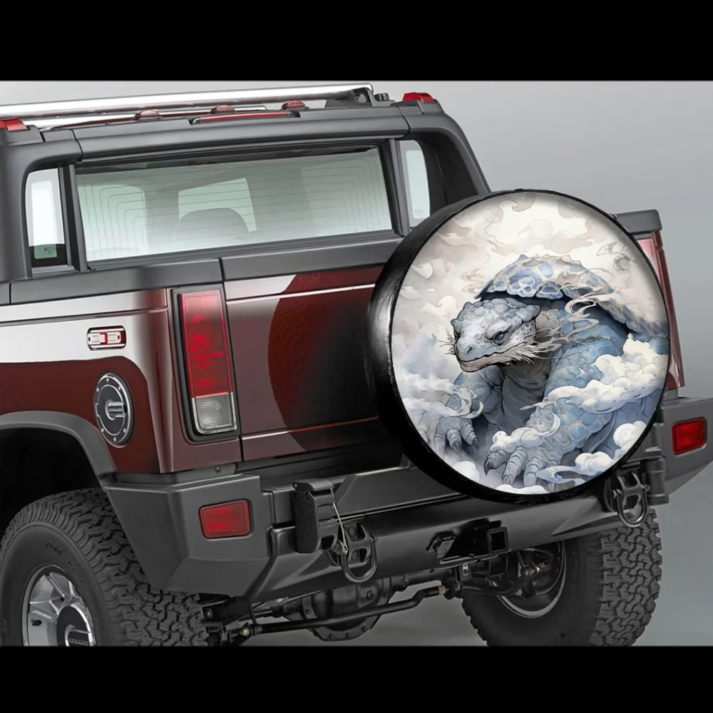 Auspicious Beast Turtle Cloud Pattern Spare Tire Cover for 14-17 Inch Tires, Outdoor Car Accessory for RVs Trailers
