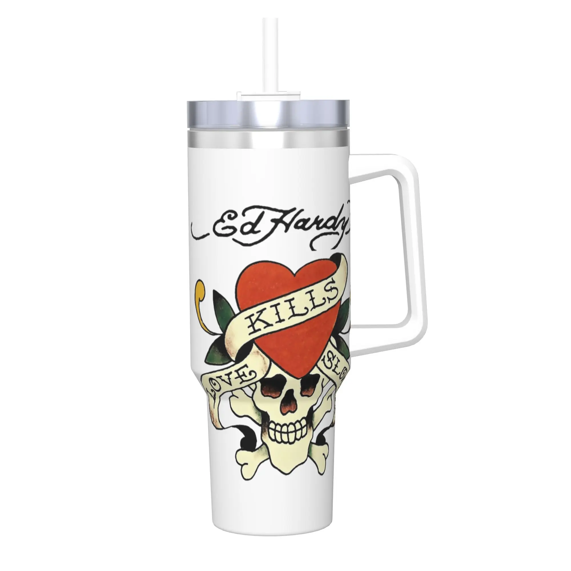 Vaso Térmico de Acero Inoxidable, Love Kills Slowly E-Eds Hardys, Taza Térmica a Prueba de Fugas para Bebidas Calientes, Tazas para Auto, Botella de Agua para Viajes