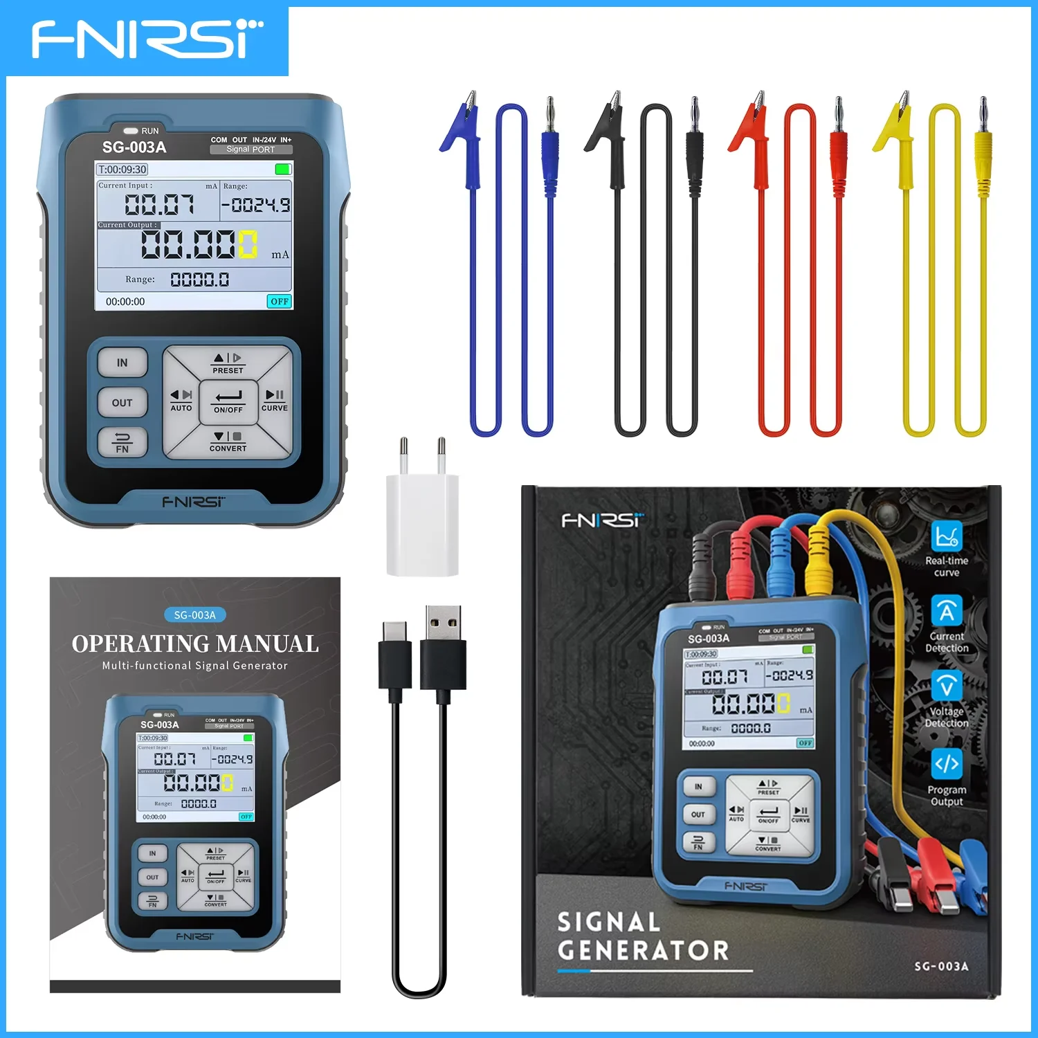 FNIRSI SG-003A Signaalgeneratoren 0-10V 4-20mA Verstelbare stroom Spanningssimulator PWM Pulsuitgang TFT Full-color LCD-scherm