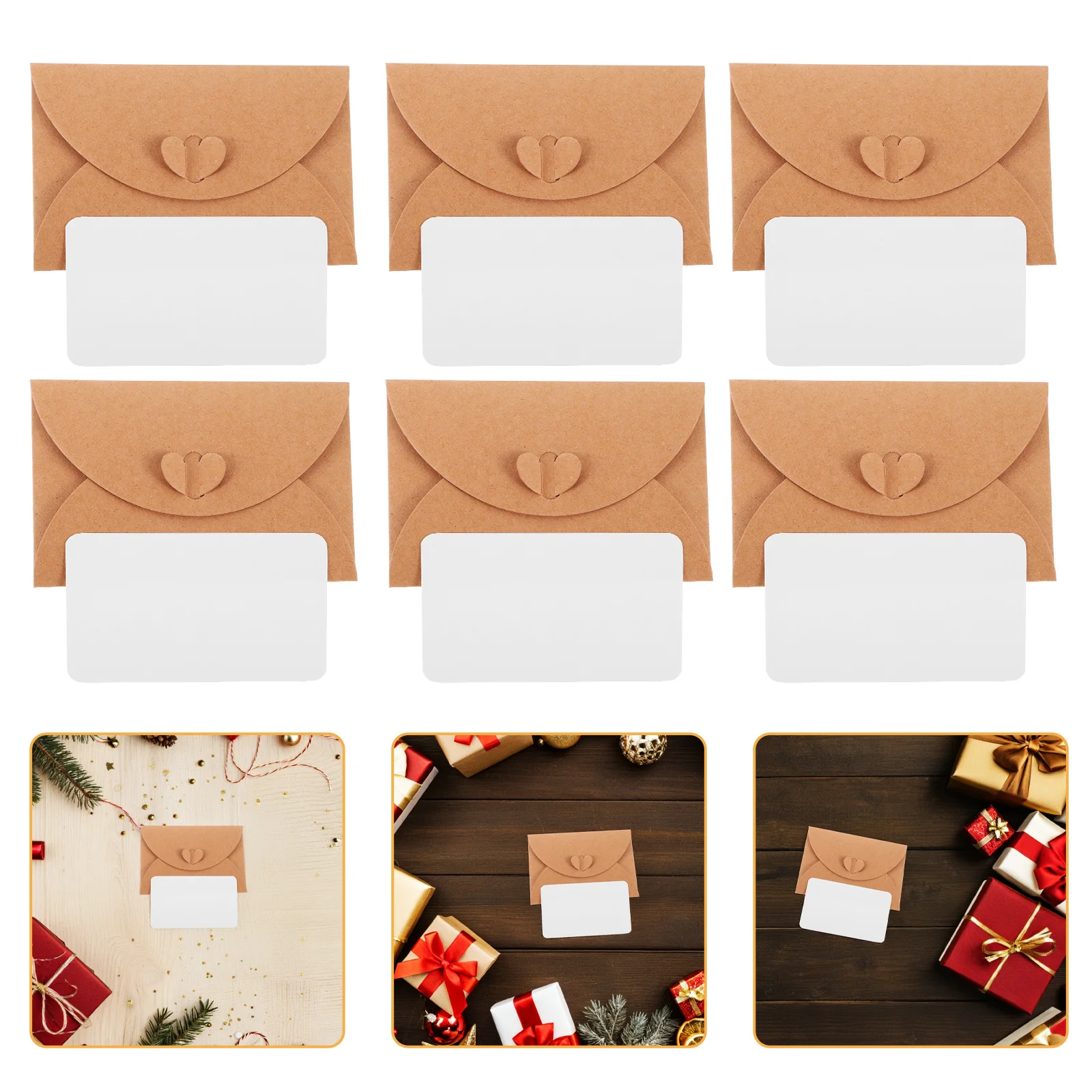 

20Pcs Rustic Kraft Cards and Envelopes Mini Heart Clasp Design Suitable for Party Favors Weddings Holiday Wishes