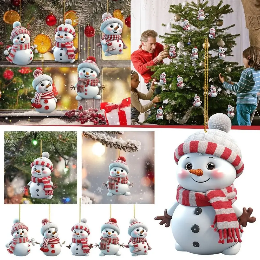 5 unids/set lindo muñeco de nieve de dibujos animados acrílico colgante de coche 2D decorativo colgantes de árbol de Navidad acrílico adornos colgantes de coche Año Nuevo