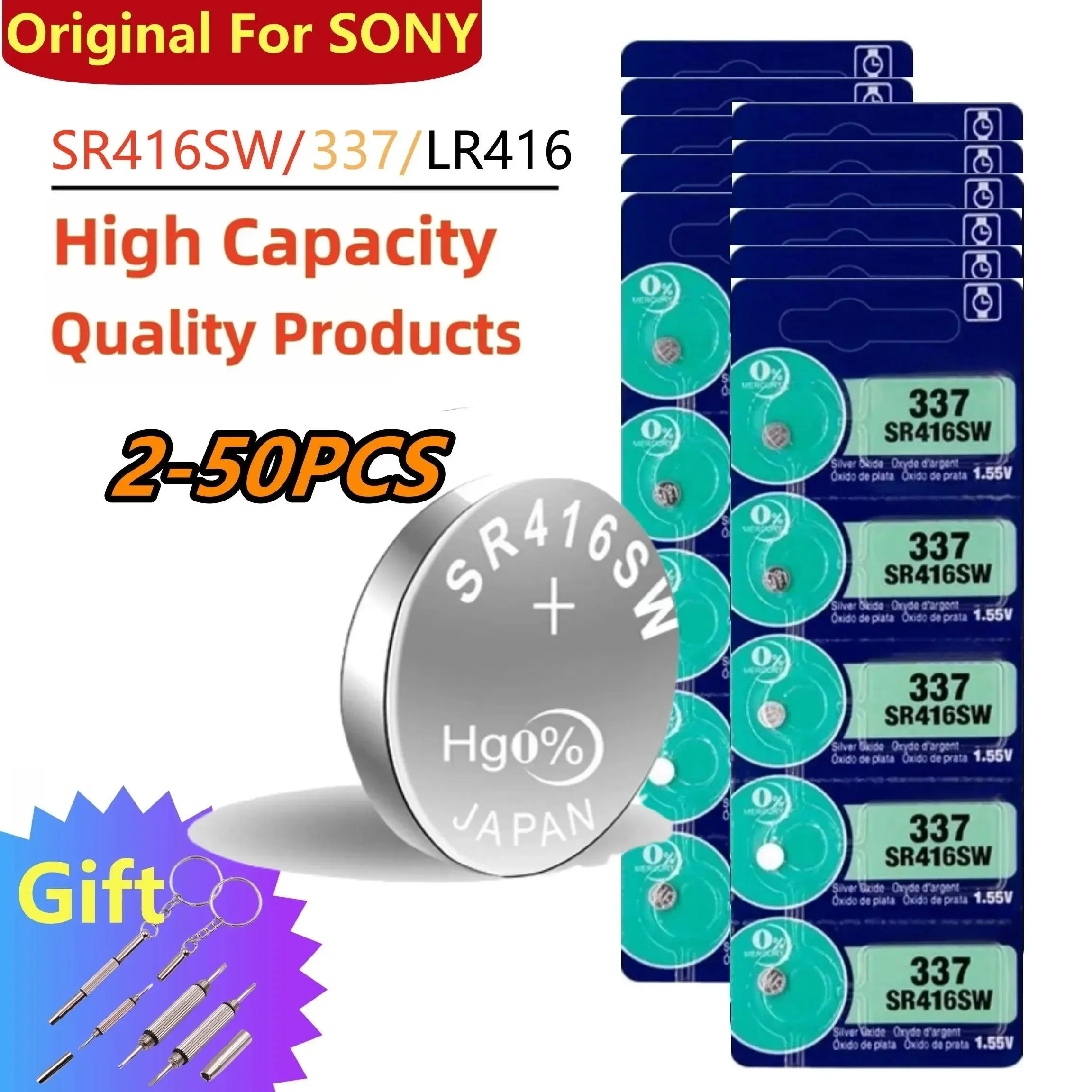 Hot 2-50pcs Original For SONY 337 SR416SW AG6 LR416 337A Silver Oxide Button Cell Battery For LED Headphone Watch Batteries