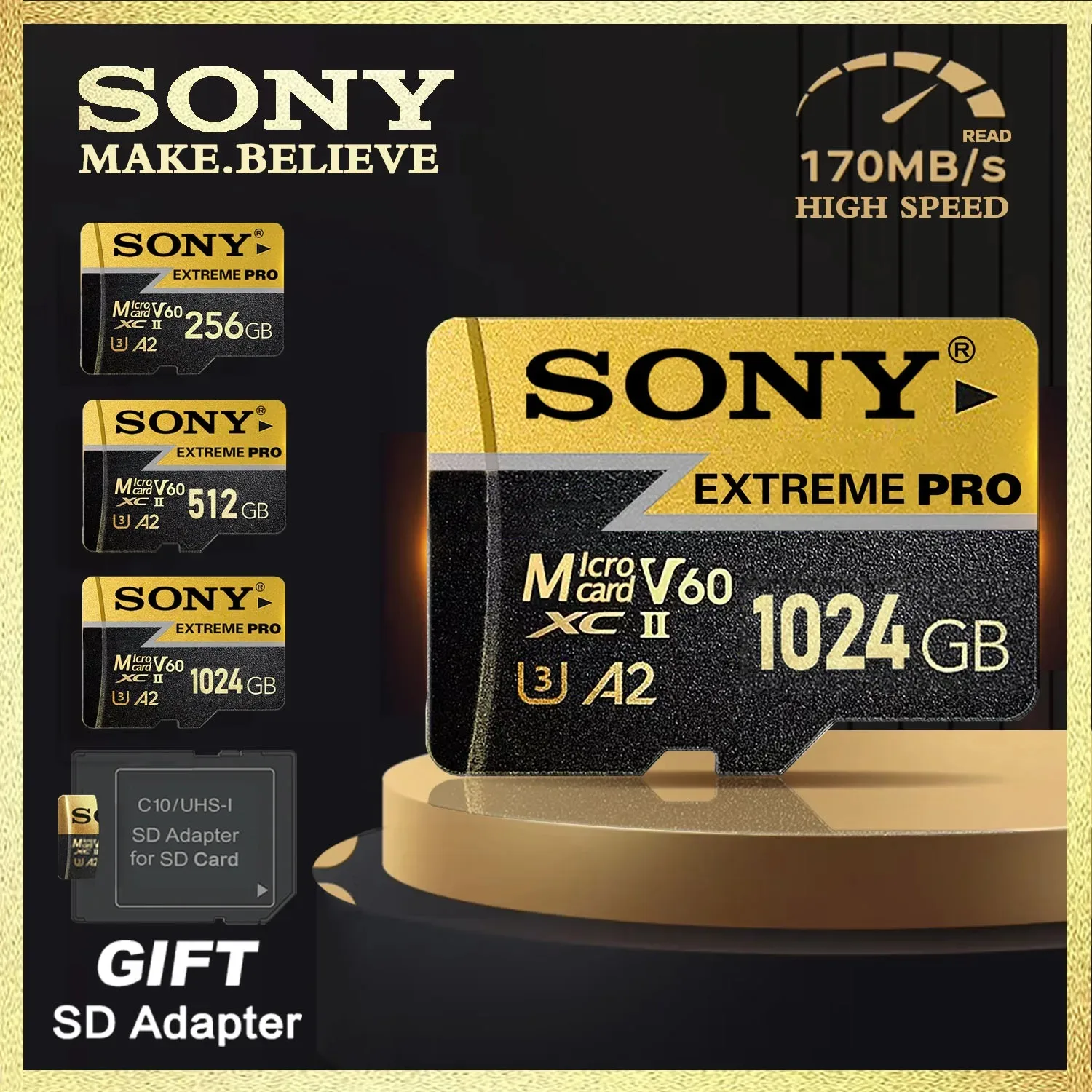 

SONY Micro SD Card V60 High Speed Memory Card 128GB 64GB 256GB 512GB 1024GB U3 4K Class 10 TF Memory Card For PC/Phone/Mac