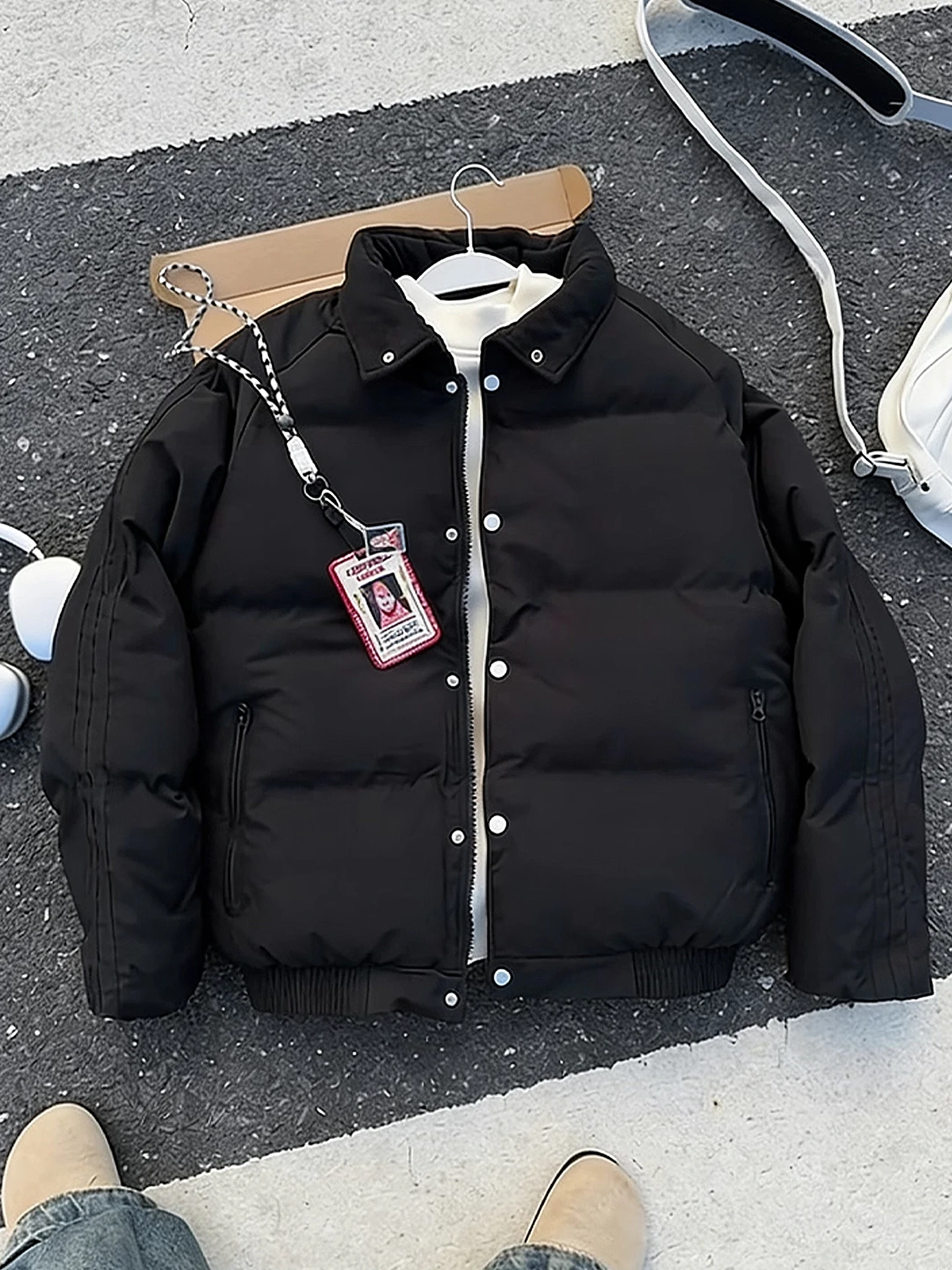 

Bla American Sle Stand Collar Thiened Warm Du down Jaet Men's Casual Sle Winter Coat Youth Faion Polyester Fiber