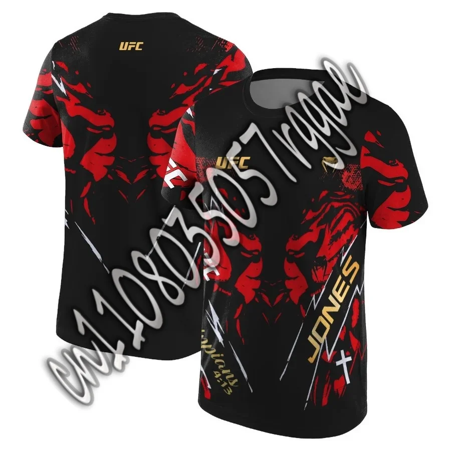 

Лето 2022, модная быстросохнущая и дышащая футболка для болельщиков боев и бокса UFC JONES, мужской тренировочный топ с короткими рукавами