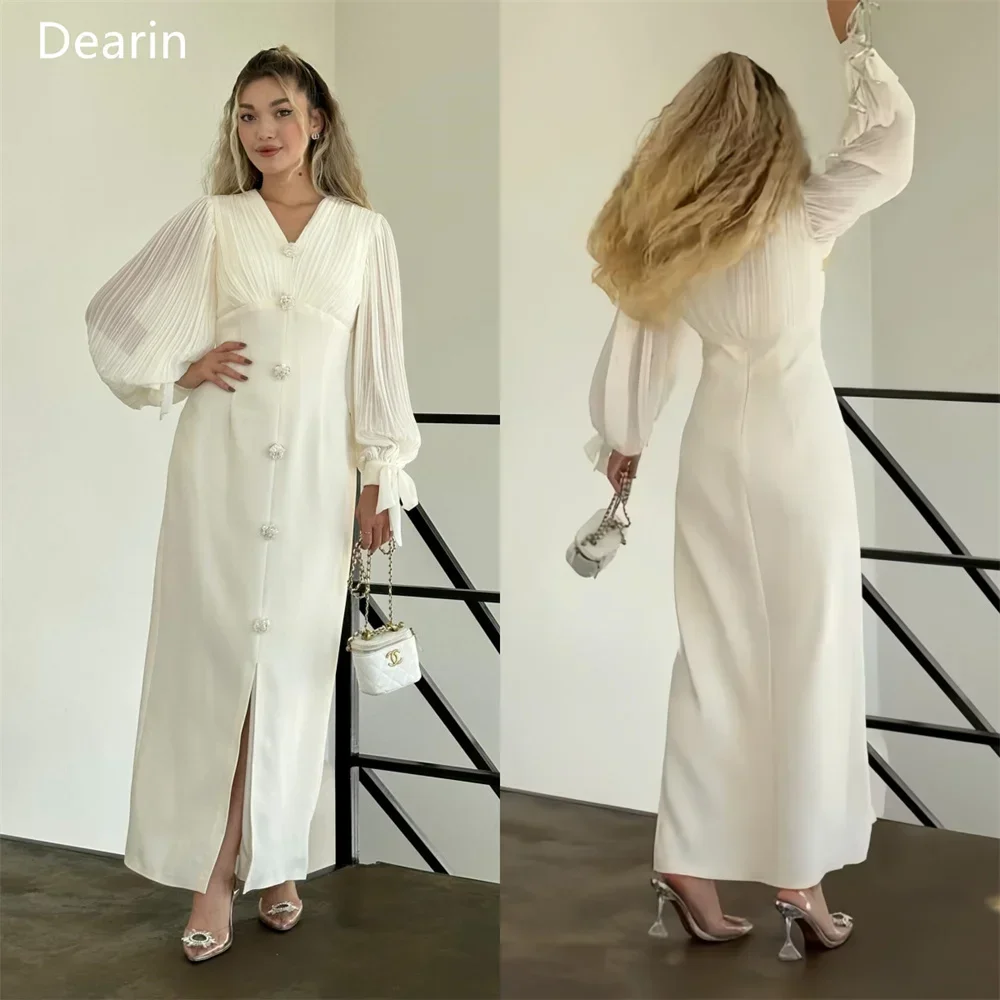 Disesuaikan gaun Formal Prom wanita Dearin V-neck kolom panjang pergelangan kaki rok Tulle busur Bespoke gaun acara gaun malam