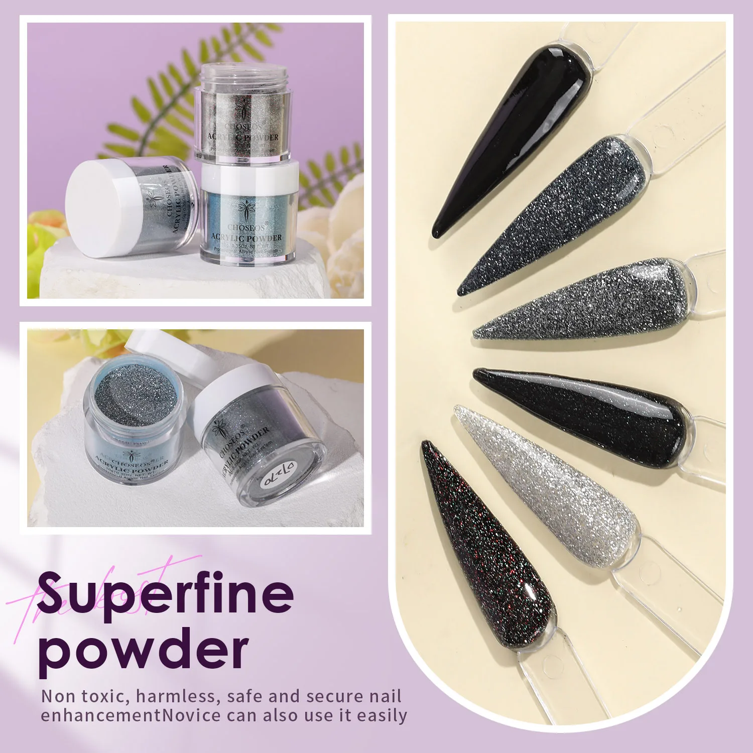 ネイルパウダーセット,速乾性アクリルパウダー,3Dアート,長持ち,6色,魅力的
