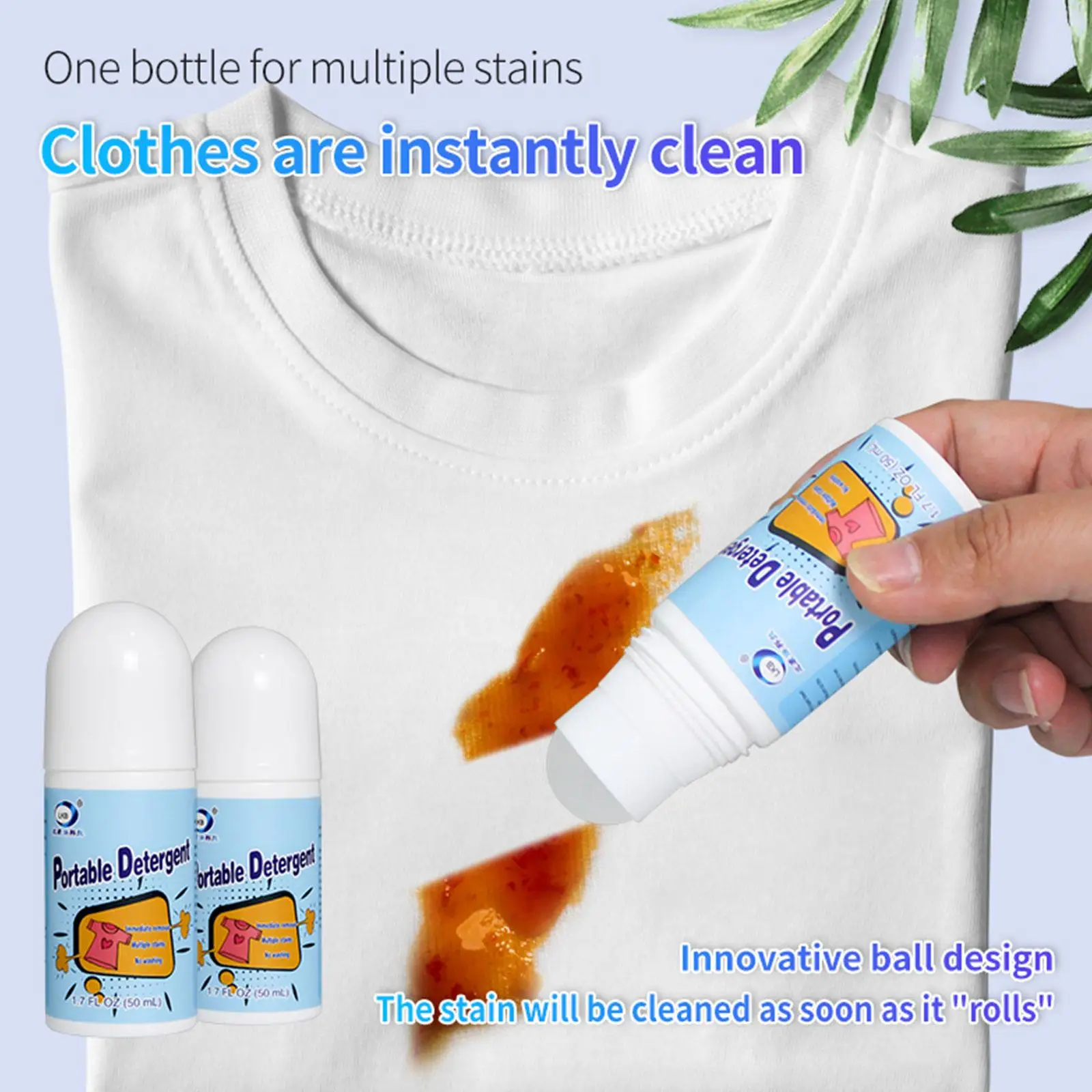 Bola rodante para eliminación de manchas de ropa, 50ML, detergente portátil para limpieza de manchas de aceite, pluma descontaminante para zapatos de camiseta blanca