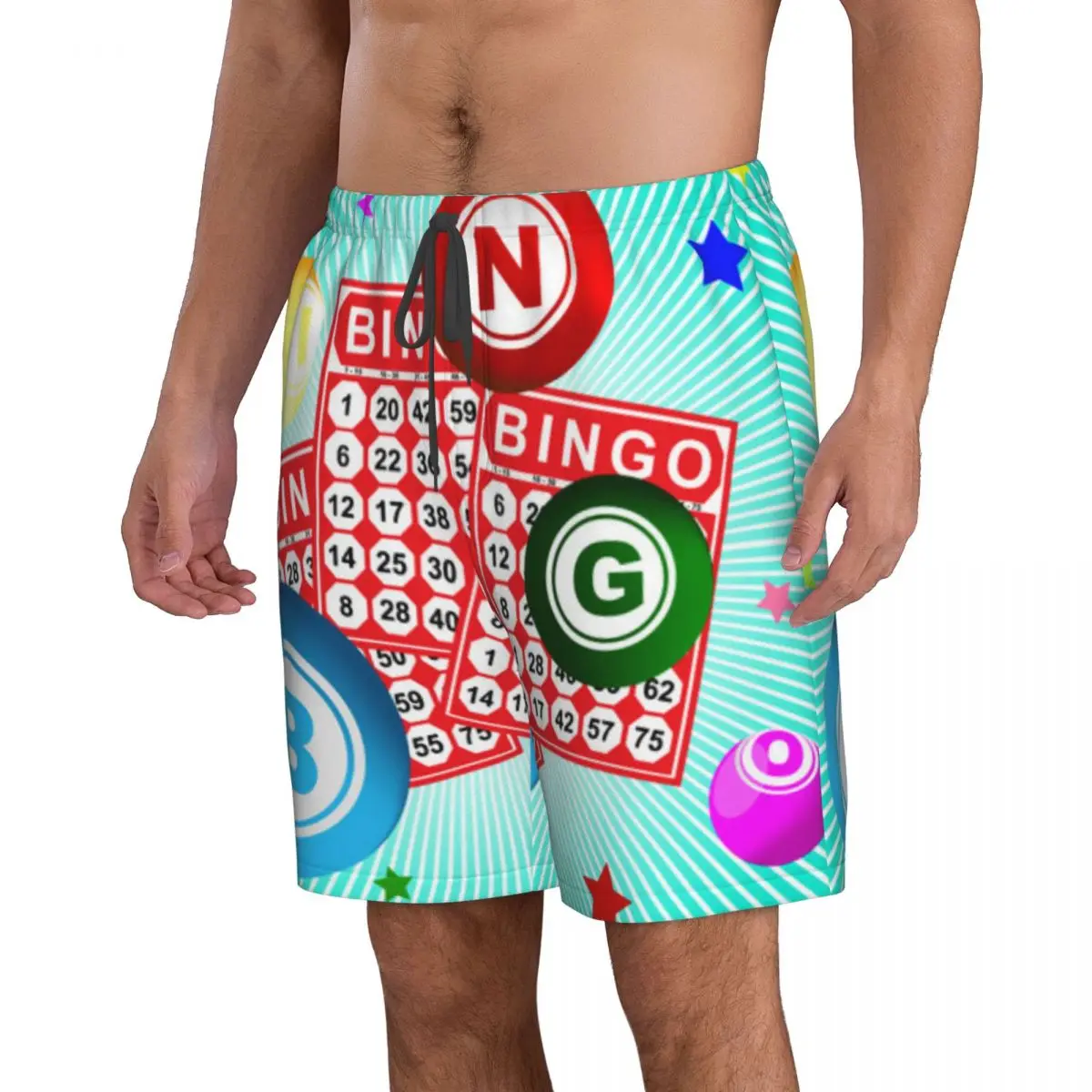 رسم توضيحي لبطاقة البنغو وشورتات الكرة على الشاطئ وملابس السباحة وسراويل ركوب الأمواج وشورتات ملابس السباحة