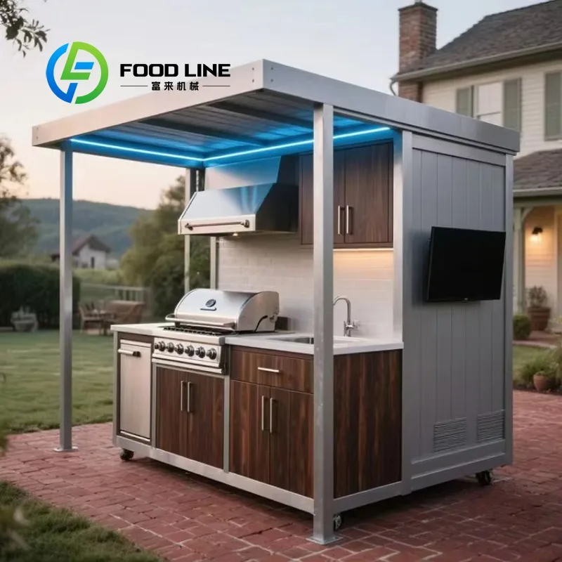 Customized Modular Weatherproof Enclosed Shelter with Outdoor Kitchen Pavilion Featuring a Barbecue and Sink