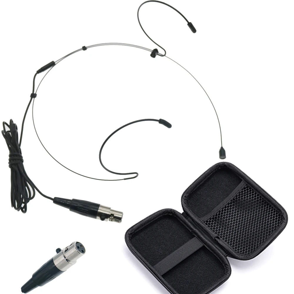 CM310 Black Mini XLR 3Pin Double Ear Hanging Headset Microphone For AKG Samson Gemini Wirelss BodyPack with Zipper Case