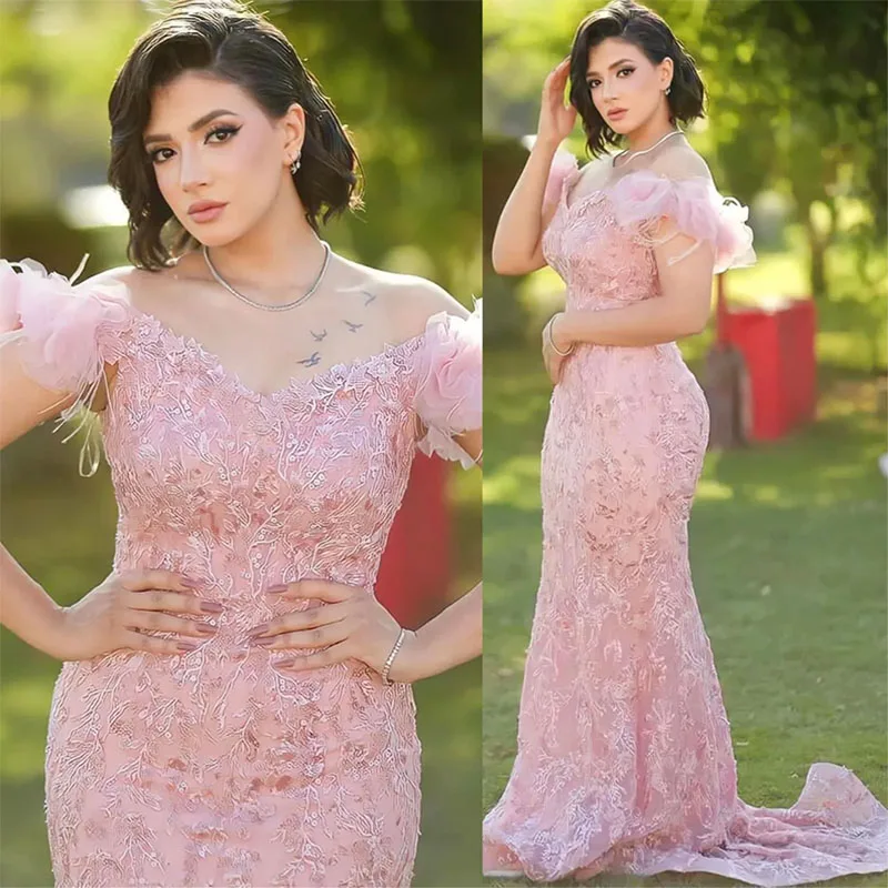 Vestido elegante de sirena rosa para madre de novia, vestidos de noche con apliques de corazón, hasta el suelo, sin mangas, vestido de fiesta de boda