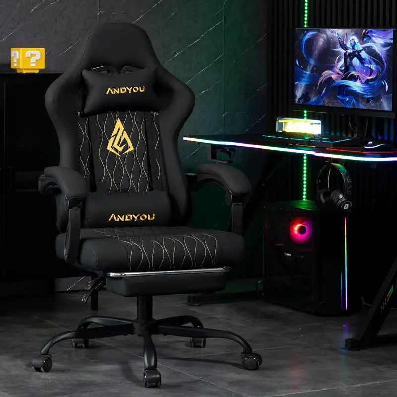 Chaise de jeu série ANDYOU avec repose-pieds – Chaise d'ordinateur ergonomique en cuir PU, noire