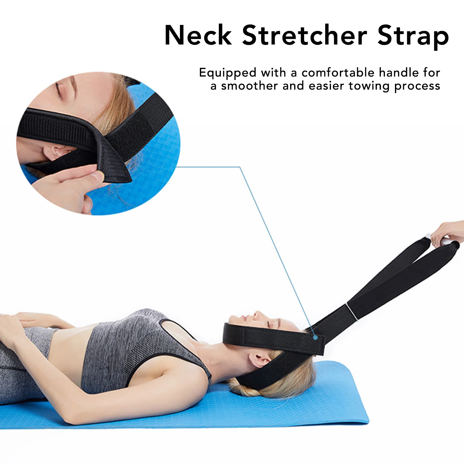 Neck Stretcher Strap Chiropractic Decompression Comfortable Handle Cervical Traction Pull Device with Chin Strap Neck Stretcher