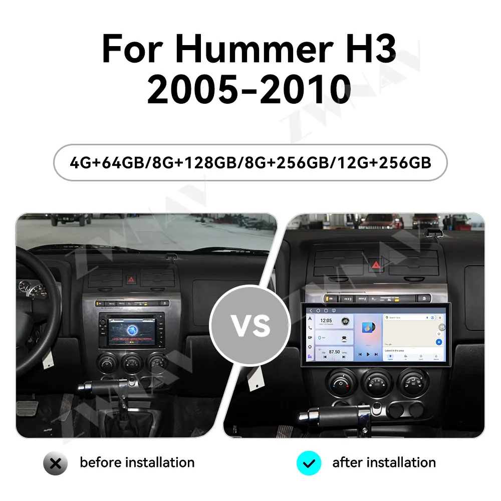 

15,8-дюймовый автомобильный мультимедийный проигрыватель с сенсорным экраном, GPS-навигацией, CarPlay и беспроводным подключением, Android 15.0, для Hummer H3 2005-2010 годов выпуска.