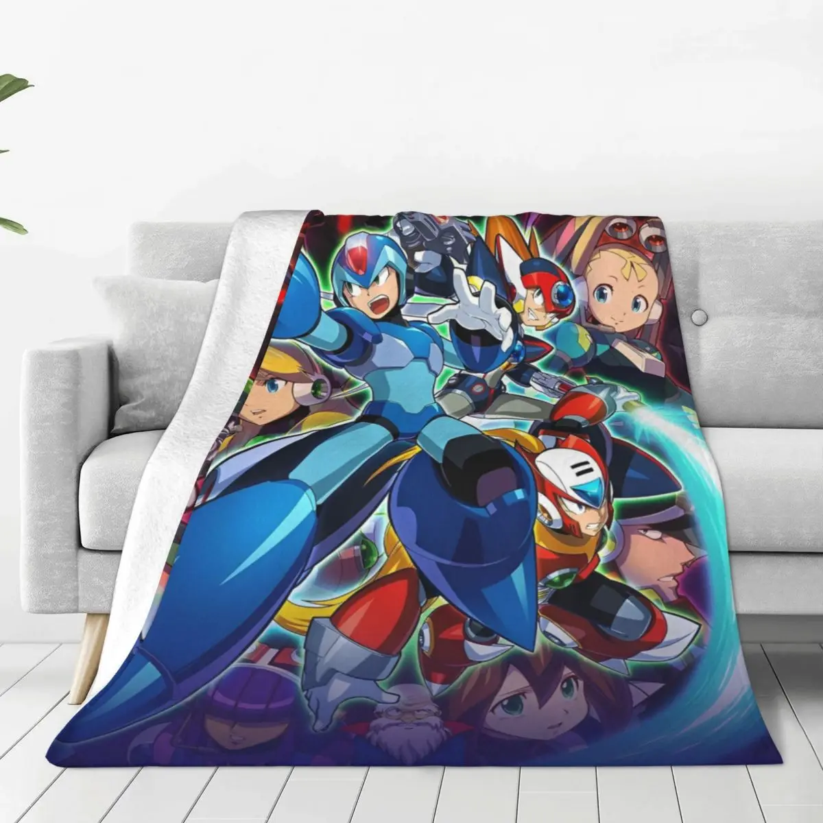 Mega Man Cartoon Rockman Game Plush Blankets Robot Masters Awesome Throw Blanket for Home Quilt Warm