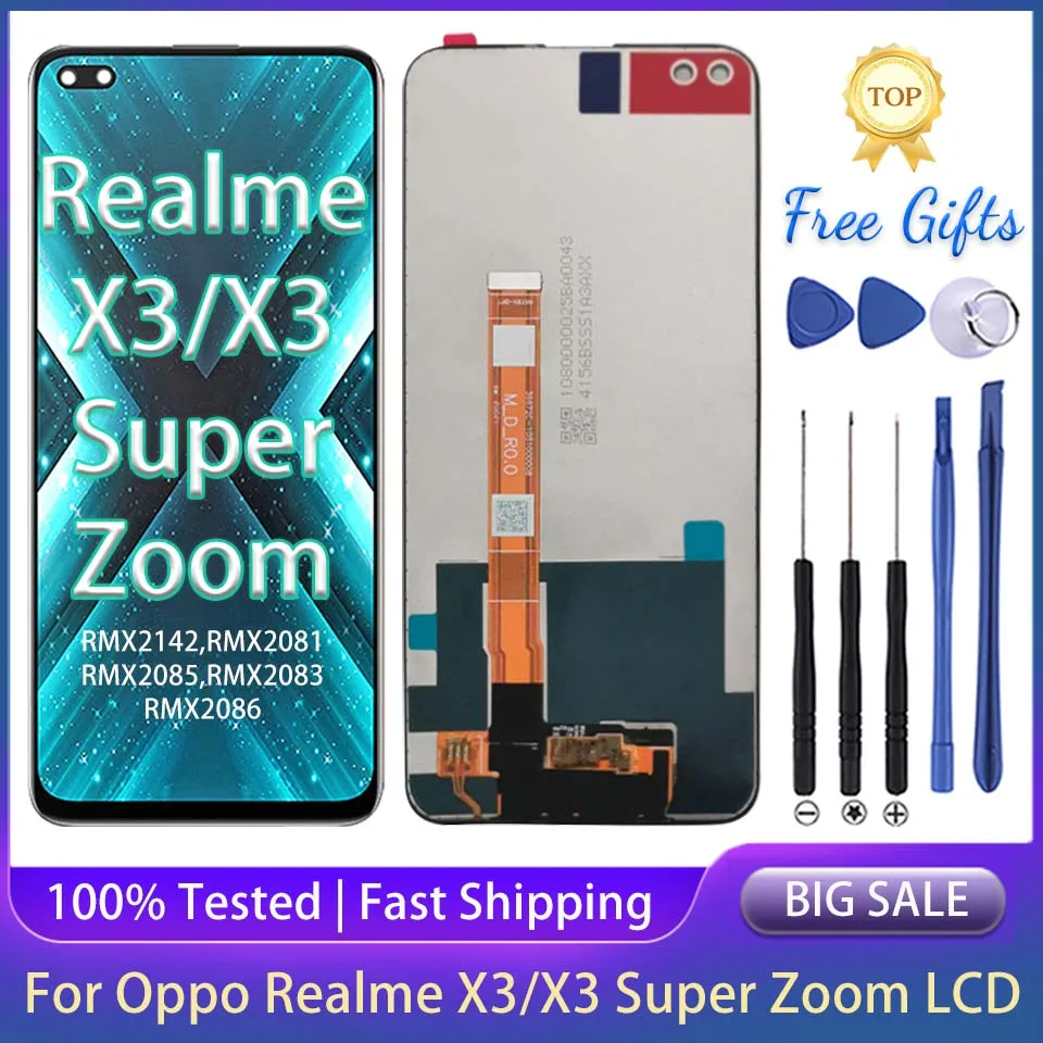 6.6" Original For Oppo Realme X3 LCD Display X3 Super Zoom Touch Screen RMX2142 RMX2081 RMX2086 Digitizer Assembly Replacement