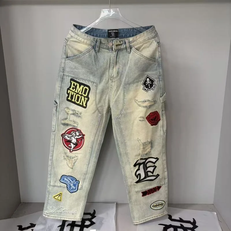 الرجعية المطرزة باي المتعثرة Waed مستقيم الساق الجينز شارع العليا Sle الشباب عارضة الدنيم السراويل الطويلة للمراهقين #5