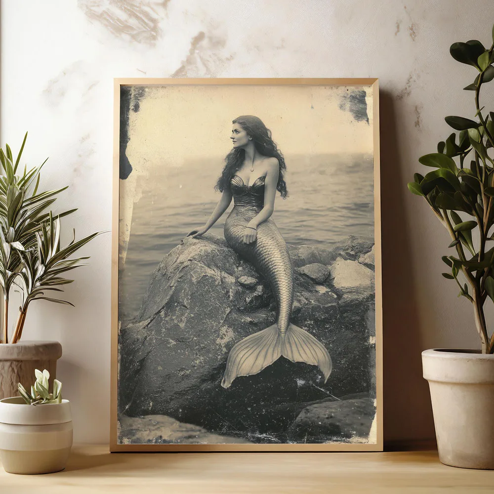 (No frame)Vintage Mermaid Mythical Creature Fantasy Art Posters Canvas Painting Print Room Home Bar Cafe Room Wall Decor