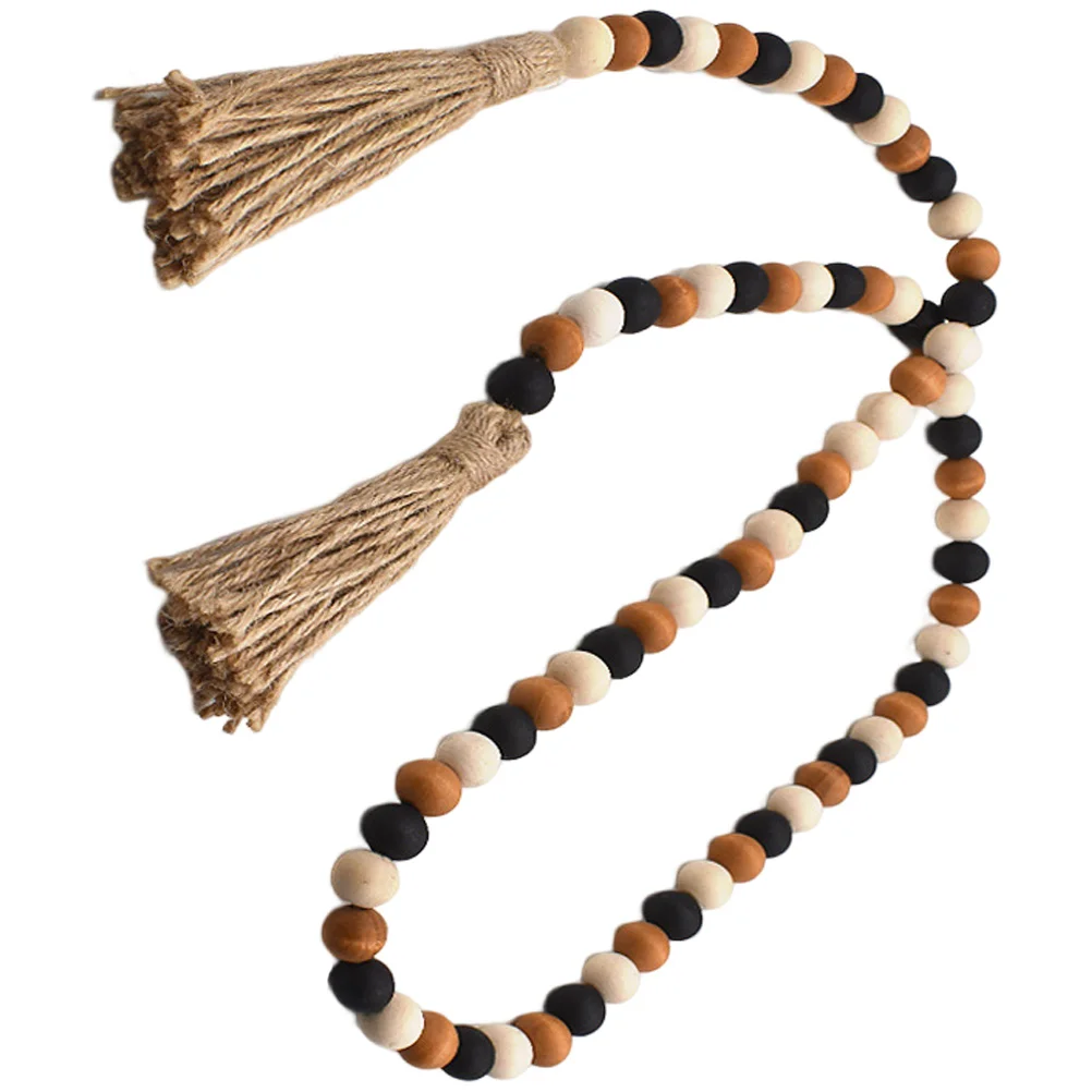 

1Pcs Rustic Wood Bead Garland With Tassels Hanging Home Decor Wooden Beads String Decoration