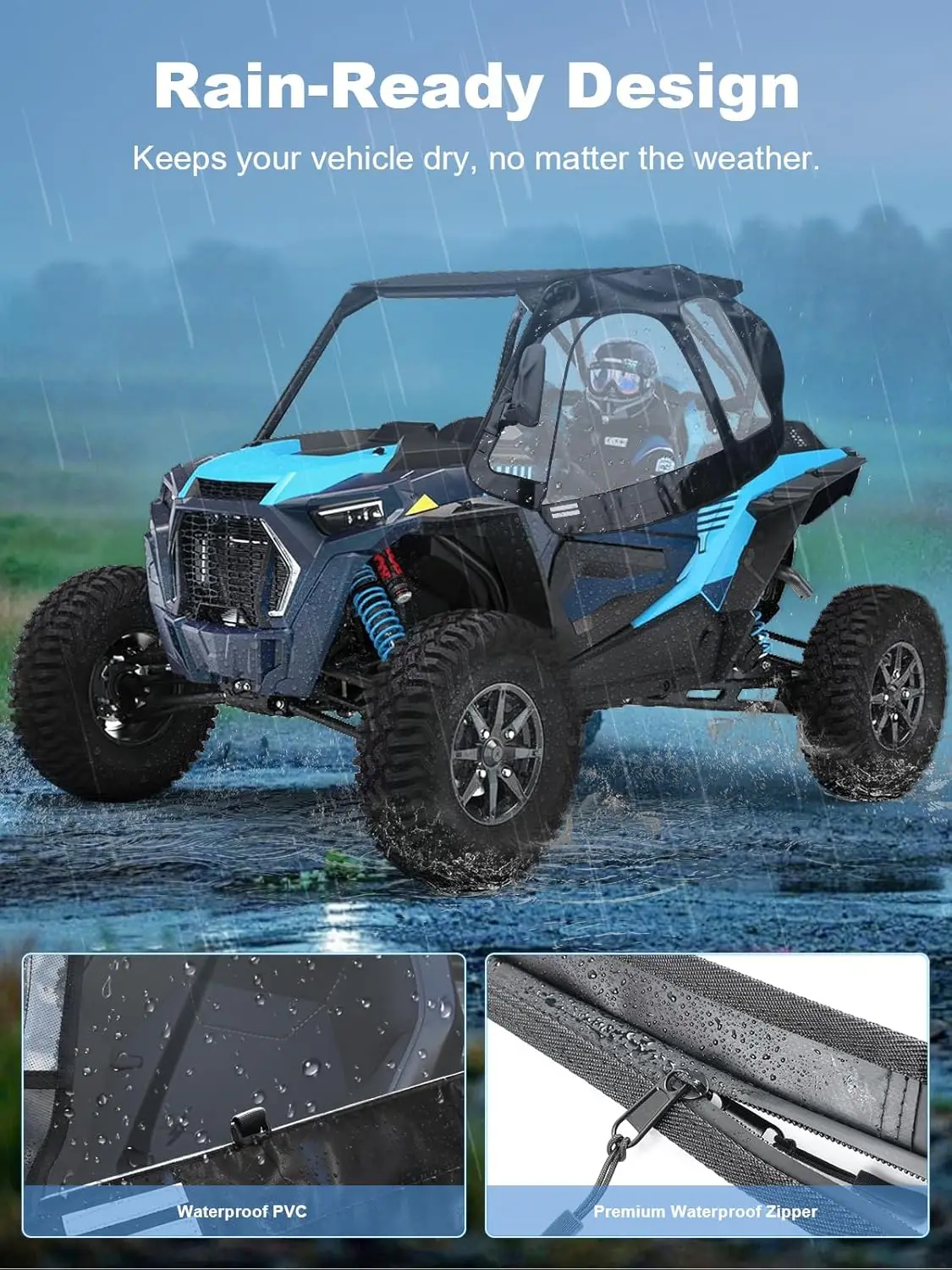 Pintu Atas Lembut untuk Polaris RZR XP 1000 (Model 2 Tempat Duduk) – Penutup Kabin Lembut Ritsleting yang Ditingkatkan dan Kompatibilitas Cermin Samping