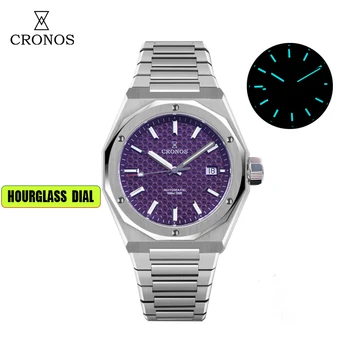 Cronos Luxe Mannen Horloge 39mm Skyline Automatische PT5000 SW200 Horloges Saffier Lederen Band 10ATM See-through Back L6028M