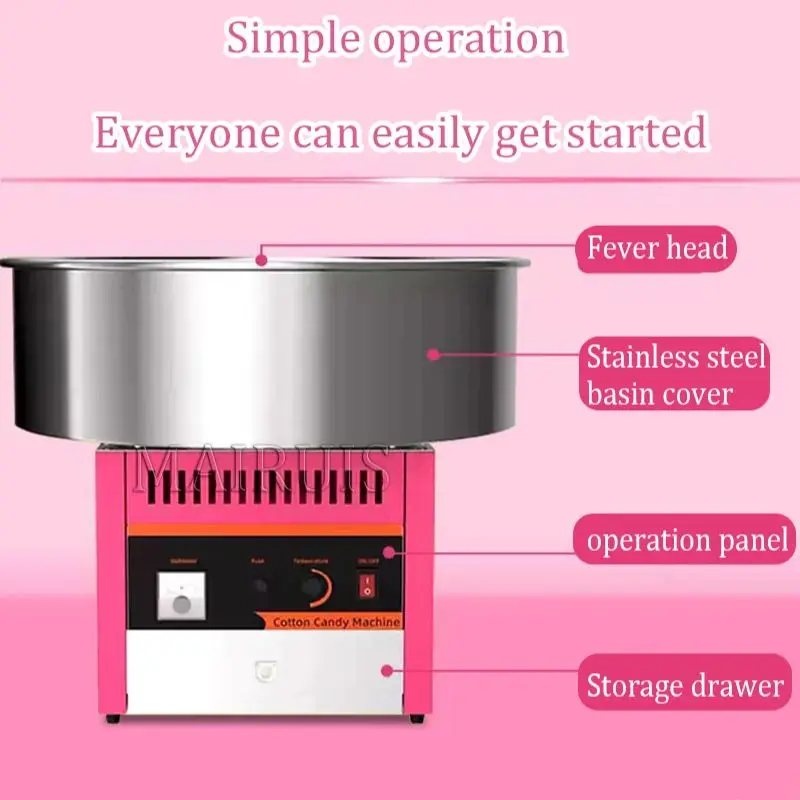 

Electric Cotton Candy Machine Commercial Floss Maker With Stainless Steel Bowl Sugar Scoop And Drawer For Birthday Party