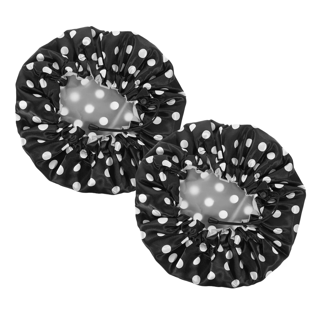 

2Pcs Shower Caps for Women Large Waterproof Satin Bath Hat Reusable Hair Sauna Cap Bathing Accessories Elastic Band