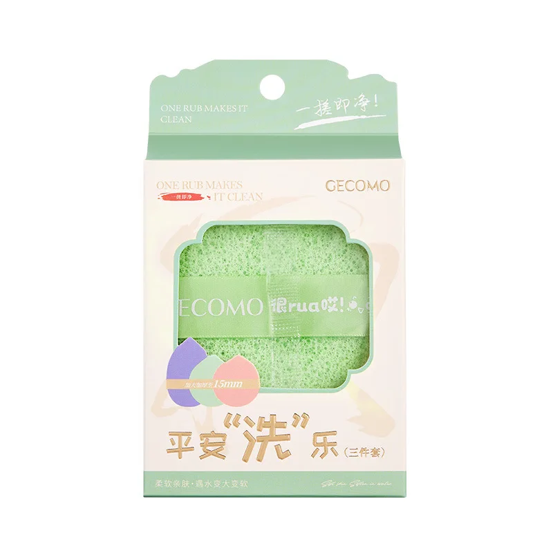 GECOMO Natural Exfoliating Face Wash Cleansing Puff Gentle Makeup Remover Quick Foam Hanging Tape Face Wash Puff