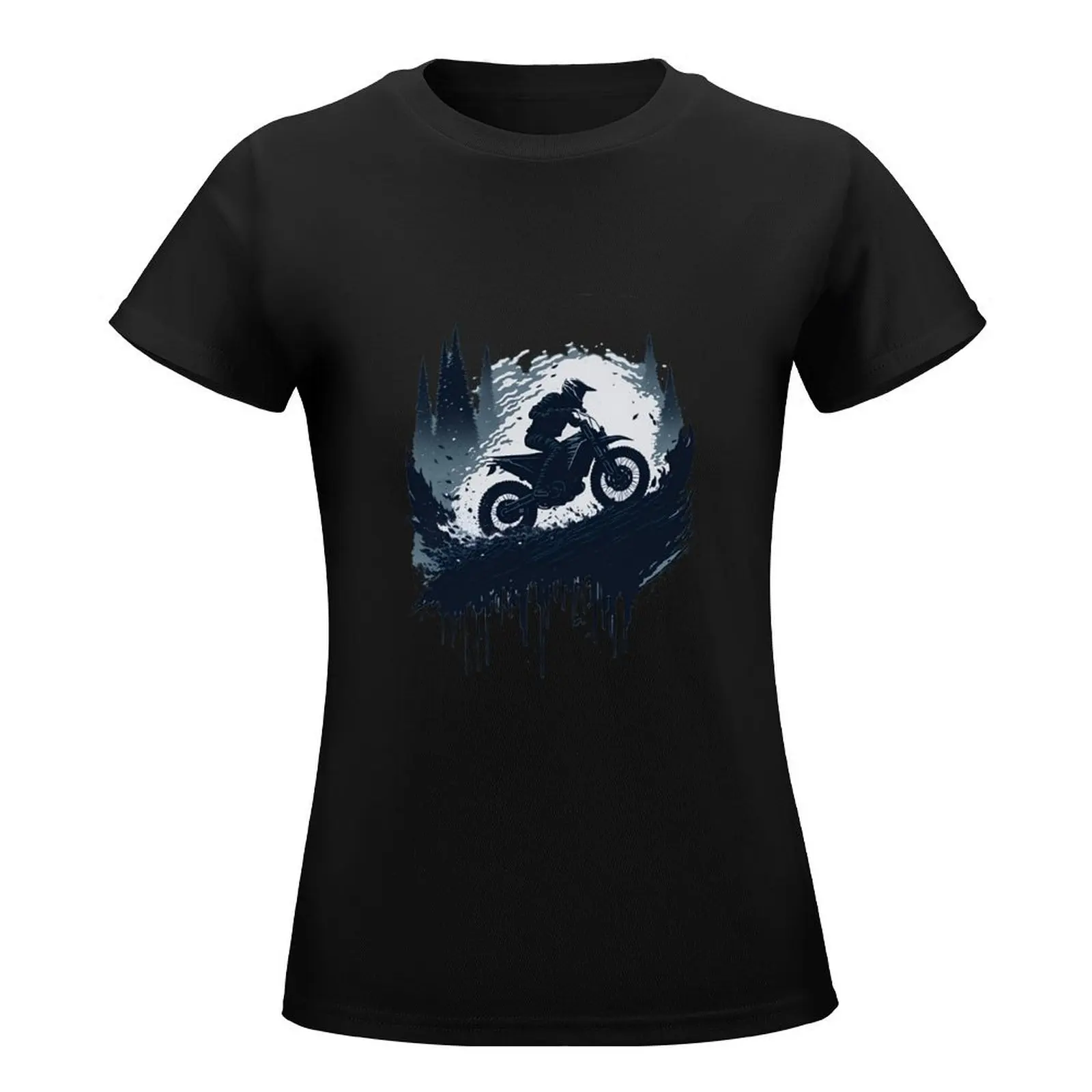 Motorcycle Motocross X Silhouette Black Vector #6 T-Shirt anime graphics black t-shirts for Women