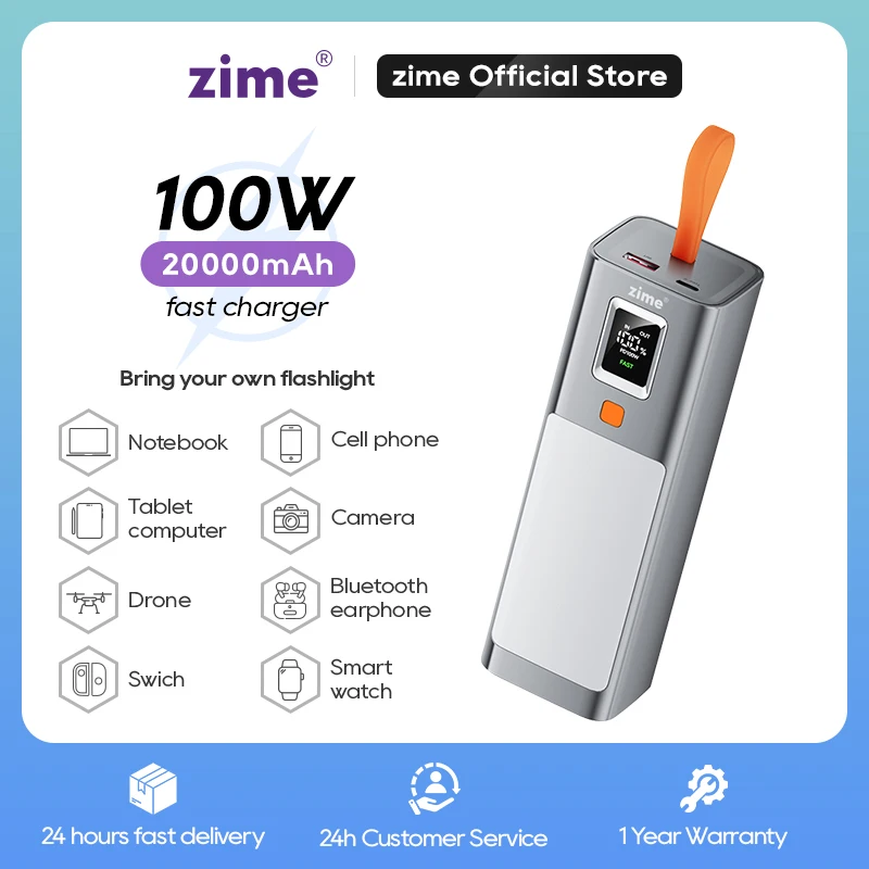 

zime 40000mAh Power Bank 100W Fast Charging External Battery Portable Charger For MacBook Switch Outdoor Extra Large Capacity