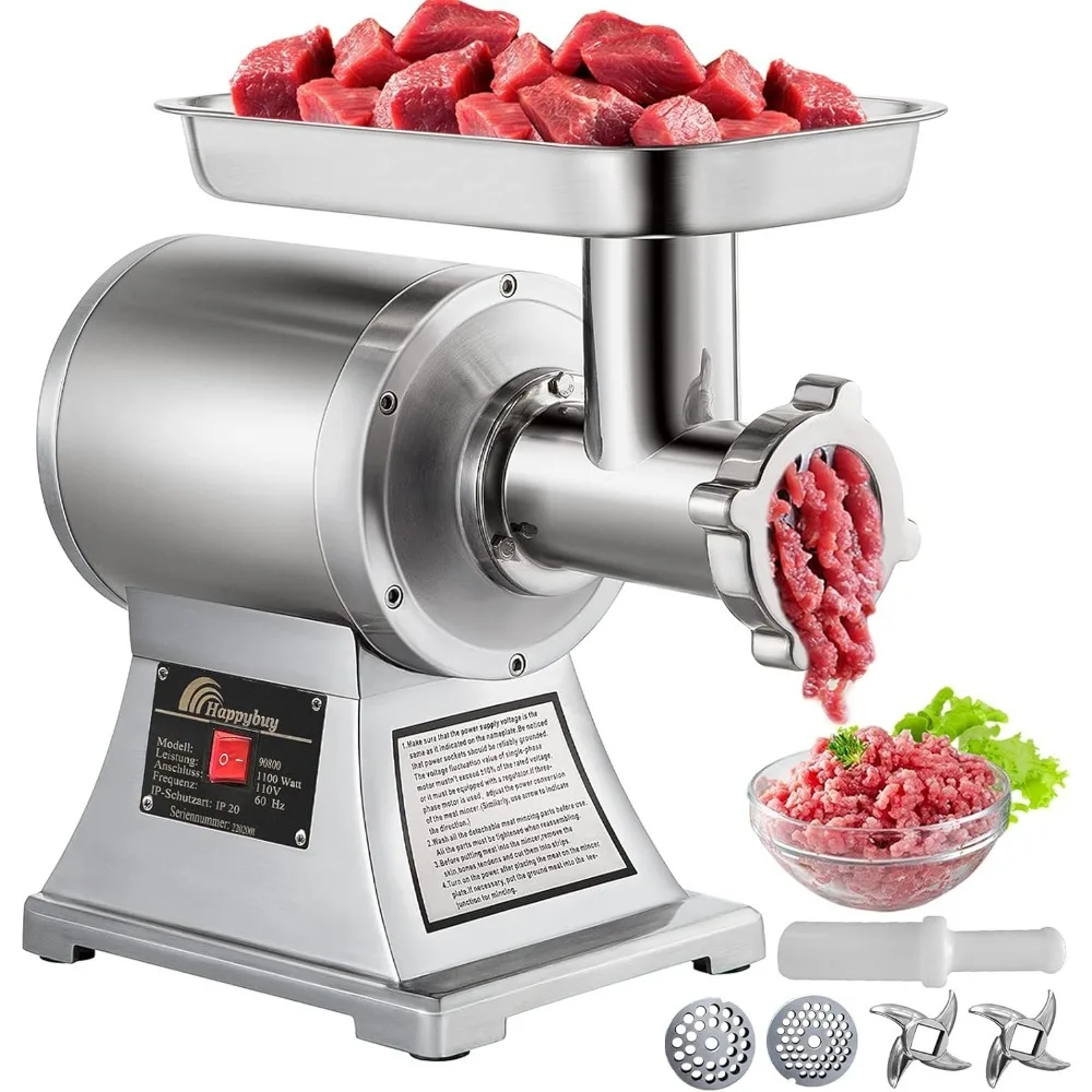 

Commercial Meat Grinder,550LB/h 1100W, 220 RPM Heavy Duty Stainless Steel Industrial Meat Mincer w/2 Blades, Grinding P