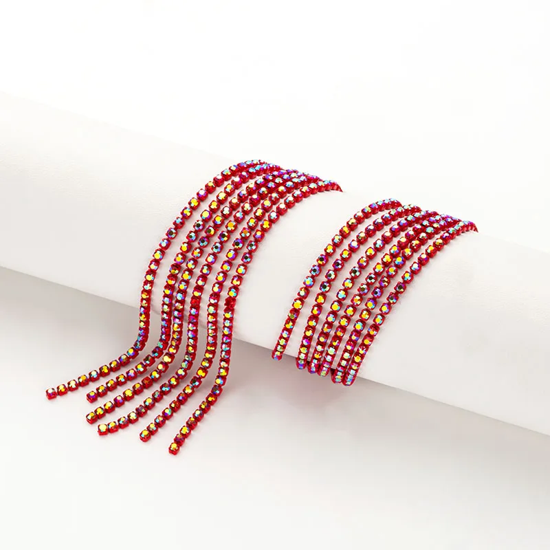 DUCRYSTARL 2yards/pack Color Base Applique Glitter Glass Crytal Chain.SS6/SS12 Sewing Rhinestone Chain For DIY Craft Decoration