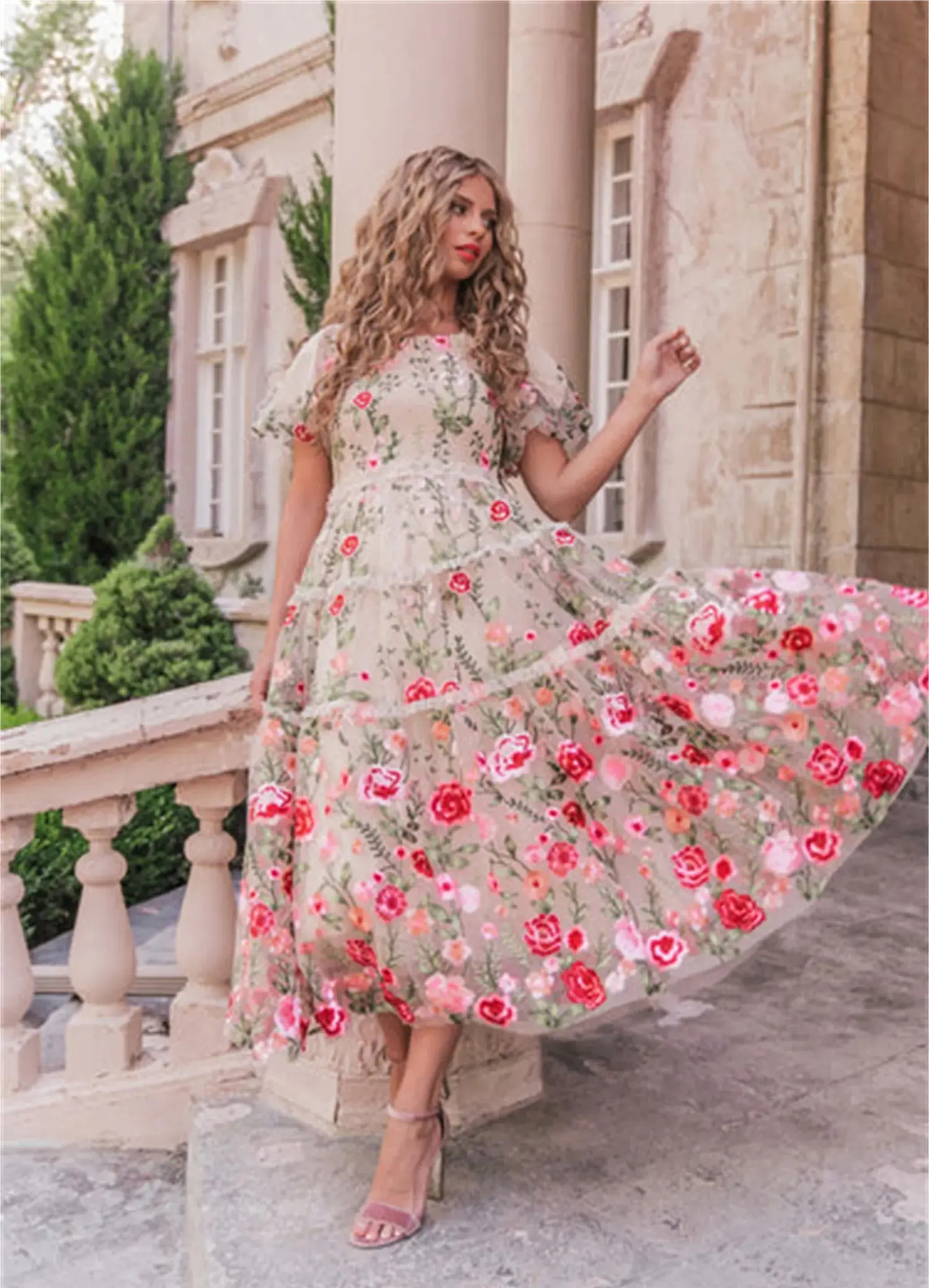 Aileen Princess Flower Pink Prom Dress 2023 Sweet Knee Lenght Vestidos De Noche Fairy Lace Embroidery Short Pocket فساتين السهرة