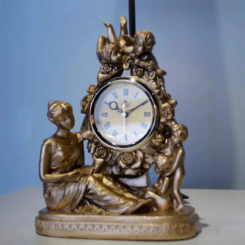 Retro European Resin Table Clock Living Room Creative Desk Clock Electronic Silent Table Clocks Home Ornaments Antique Style