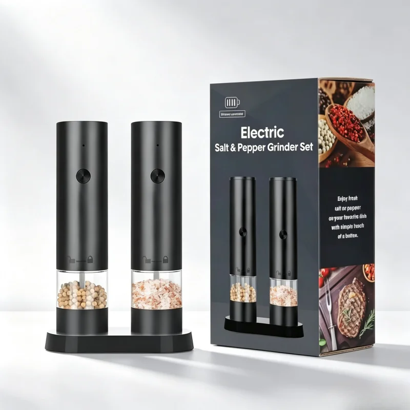 New USB Rechargeable Electric Salt & Pepper Grinder Set, Adjustable Coarseness Large Capacity Automatic Spice Mill Kitchen Cooki